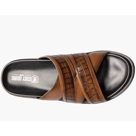 STACY ADAMS Men's Mondo Cross Strap Open Toe Slide Sandals, Size 12M, Cognac - Picture 4 of 11